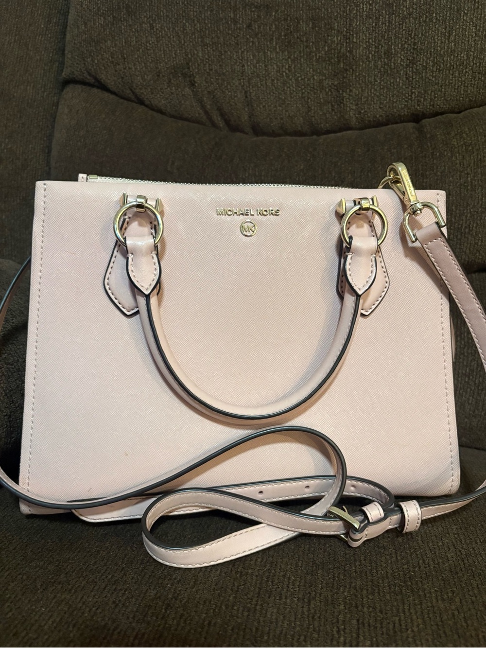 Michael Kors Light Pink Saffiano Leather Satchel with Crossbody Strap